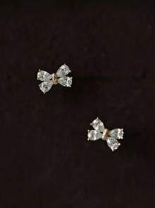2 piezas Pendientes de tuerca plateados en oro de plata 925 con lazo y cubic zirconia para mujer, diseño único para el Día de San Valentín