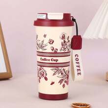 1 Fashionable Flower Patterned Coffee Cup, Double Drinking Stainless Steel Insulated Cup, Portable Coffee Cup, Men's And Women's Portable Office Water Bottle, Suitable For Offices, Study Rooms, Classrooms, As Holiday Gifts