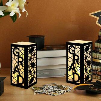 4 件毕业桌中心装饰 2025 届毕业灯笼盒灯祝贺毕业学校大学派对拍照道具适用于毕业派对桌面装饰（黑色）