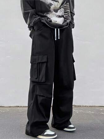 Tween Boy Casual Drawstring Waist Cargo Pants, Fashion Sports Workwear Trousers For Spring, Autumn, Summer