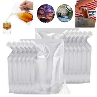 5/10/20 piezas Botellas de bebida congelada a prueba de fugas y resellables, bolsas de bebida transparentes, botellas de agua, recipientes de almacenamiento de alimentos y bebidas, bolsas de bebida/jugo/bebida reutilizables, bolsas de envasado de líquidos de café, bolsas de almacenamiento de semillas