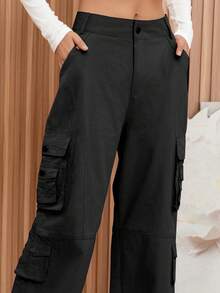 Pantalones cargo anchos de color camel - Estilo moderno y versátil - Negro - Ver 2