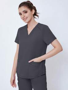 (Four-Piece Set) Scrubs Uniform Women's Running Matte Elastic Sports Nurse  Uniform Wash Clothes Work Clothes Breathable Scrub Shirt - 藍色 - 查看 3