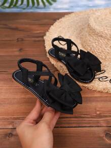 1 Paio Di Sandali Estivi Piatti Da Ragazza, Sandali Casual Con Fiocco Alla Moda E Lacci Incrociati Elastici, Adatti Per Vari Festival