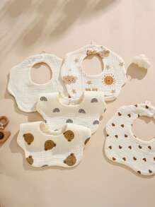 6-Layer Floral Print Saliva-Absorbent Baby Bibs, Infants Pure Cotton Burp Cloths, Newborn Anti-Spitting Drool Bibs