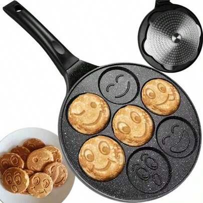 Joyful Face 7-Cup Nonstick Frying Pan - Perfect For Eggs, Burgers & Pancakes Easy Clean Aluminum Cookware, FRY PAN SMILE SMILES MINI PANCAKES 26CM GAS INDUCTION KAMILLE
