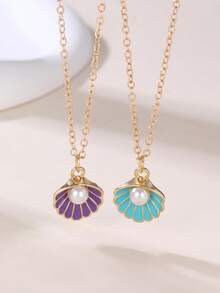 1pc/2pcs/4pcs Girl Shell Faux Pearl Necklace Set - Multicolor - View 13
