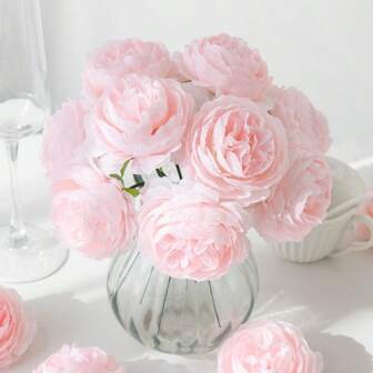 6/12/24pcs Artificial Peony Flowers Simulated Peony Flower Heads With Stems For Wedding Party Decoration, Cake Decoration And Home Living Room Table Centerpieces,Fake Plants,Fall Decor,Room,Desk,Garden Decor,Room Decoration Stuff, Valentine Day, Gift