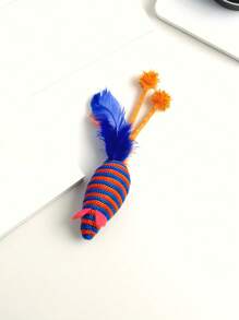1pc Handmade Woven Pet Cat Toy - Simulated Mouse Toy With Artificial Feathers, Lovely And Attractive For Your Pets