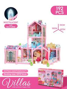 Maison de poupée château charmante de princesse - Résine ABS multicolore avec des lumières scintillantes, style villa sur plusieurs étages avec toit et escaliers décorés, cadeau d'anniversaire ou de Noël idéal