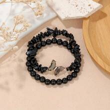 PHCOO 2 Peças Conjunto de Pulseira Decorada com Borboleta Simples e Elegante com Pedra Natural Assimétrica, Conjunto de Joias da Moda