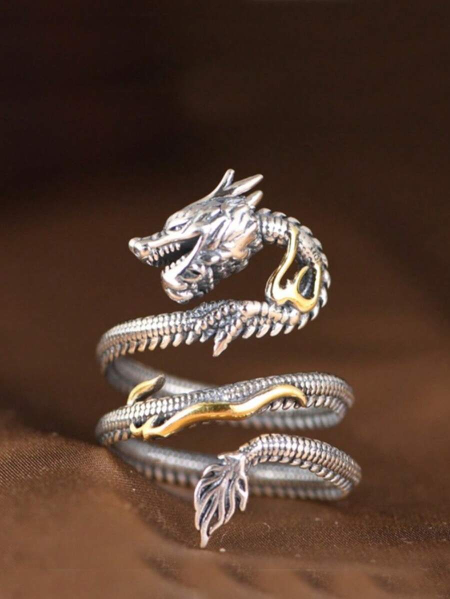 1 pieza Anillo de Dragón, diseño de extremo abierto ajustable, adecuado como regalo del Zodiaco Año del Dragón