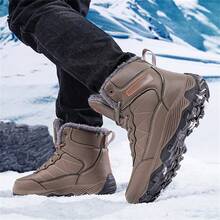 1 Pair (Sizes 39-48) Of Men's Black PU Snow Boots With Thick Fleece For Warmth, Waterproofing, And Anti Slip. The New Autumn And Winter Version Can Be Used For Indoor Home Work, Outdoor Hiking, Mountaineering, Off-Road Activities, And More - Khaki - View 6
