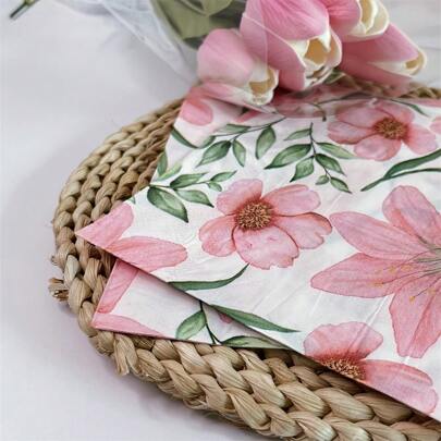 20pcs Spring Lily Flower Pattern Colorful Party Napkins, Made Of Woodpulp, Suitable For Wedding, Dining, Party, Picnic