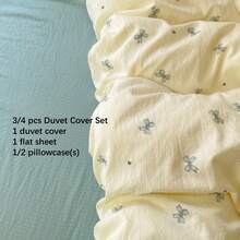 3/4pcs Bowknot Bedding Set, Soft Breathable Microfiber Bed Linens Set, Heart Bowknot Print, Pink Bow, Blue Bow, Bed Sheets Set, Suitable For Kids Girls Girl (1 Duvet Cover + 1 Flat Sheet + 1/2 Pillowcase, Without Filler)