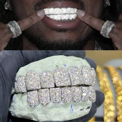 THATBOY 2PCS/SET Hip Hop Cubic Zirconia Teeth Grills Teeth Top Bottom Grills Dental Mouth Punk Tooth Caps Cosplay Rapper Jewelry