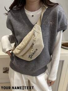 1pc Custom Waist Bag Messenger Bag, Corduroy Fashion Simple Casual Sports Chest Bag. Customized Personalized Mobile Phone Waist Bag. Women's Chest Bag Men's Waist Bag Travel Hip Bag Back To School Graduation Gift For Teachers, Friends, Classmates And Family