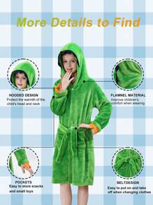 MICHLEY MICHLEY 1pc Kids Hooded Bathrobe With Belt Pockets Cartoon Animal Dinosaur Style Soft And Comfortable Nightgown Unisex Suitable For Living Room, Swimming Pool, Bathroom Kids Gift