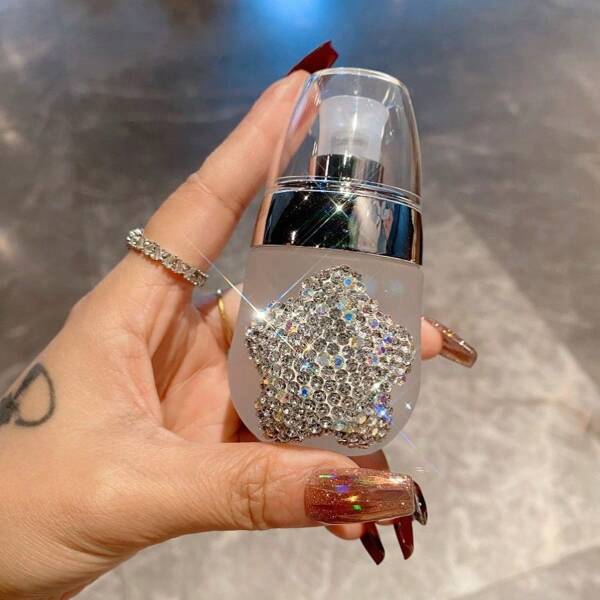Botellas de empaque de emulsión de prensa portátil de alto valor facial, con incrustaciones de rhinestone de lujo, botellas de vidrio de estrella suministradas directamente por el fabricante, botella de rociador
