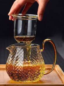 1pc Thickened Glass Teapot With Filter, Hammer Texture Heat Resistant Flower Tea Pot, Home Tea Maker