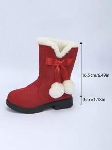 Girls Winter Boots Princess Snow Boots, New Fashion Bow High-Top Boots, Mid-Calf Thick Warm Waterproof Boots For Christmas, Red Color For Little Girls
