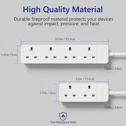  TISDLIP 4-Way British Style Extension Socket With Power Indicator Light And Flip Cover, Made Of PP Material, Includes 2 Screws And 2 Transparent Adhesives, Suitable For Office, Kitchen, Living Room, School, White, Extension Cord Power Outlet