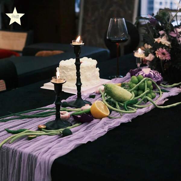 3pcs/Set Light Purple Cheese Cloth Table Runners 35x157 Inches Bohemian Sheer Lavender Cheese Cloth Rustic Transparent Tablecloth, Ideal For Wedding, Bridal Shower, Celebration, Birthday Party, Holiday, Banquet