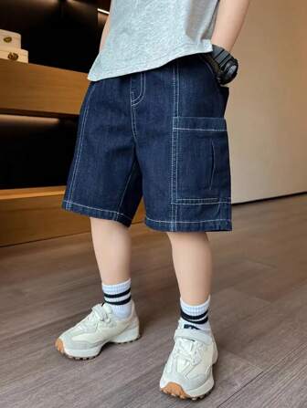 青少年男孩时尚牛仔短裤，半长，休闲牛仔七分裤