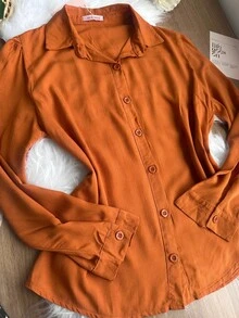 Women's Solid Button Down Shirt CasualSP035 - Brown - View 2