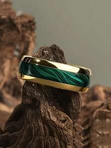 1 件 [Everyday Elegance] 男士时尚钛钢结婚戒指，8 毫米不锈钢时尚风格戒指，仿绿松石图案，情人节珠宝 - A - 查看 7