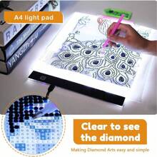 1 pièce Planche lumineuse LED A2/A3/A4/A5 convenant pour des kits de peinture de diamant, planche lumineuse pour peinture de diamant, planche lumineuse alimentée par USB pour la peinture, le croquis, l'animation, avec 4 pinces de fixation (couleurs noir, rouge, bleu, jaune disponibles)