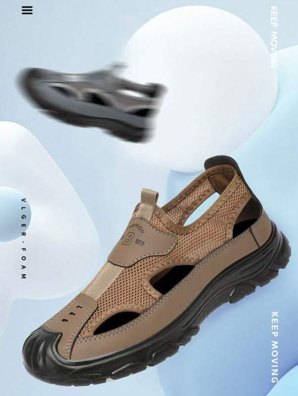 Sandalias deportivas de hombre transpirables con agujeros y cierre de punta cerrada, zapatos de agua casuales para exteriores