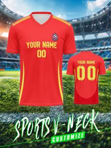 Gepersonaliseerd Bull Legion-shirt, 210 g ademend, snel drogend sportshirt, unisex V-hals voetbaltenue, voor- en achterkant gepersonaliseerd naamnummerlogo, comfortabel voor training, vrijetijdskleding, feestjes