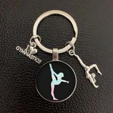 1pc I Love Gymnastics Glass Keychain Key Ring, Metal Key Chain For Men & Women, Sports Themed Gift School Letter Car Accessories Cute Goth Y2k