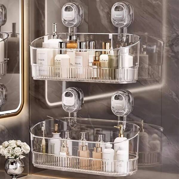 صندوق تخزين على الحائط قطعة واحدة ، رف مُنظم متعدد الوظائف بشفط عصري ، بدون أدوات ثقب للتعليق على الحائط للحمام والمطبخ والأماكن الداخلية