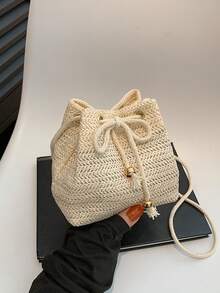 2025 New Stylish Straw Bucket Bag, Fresh Woven Beach Crossbody Bag - Beige - View 1