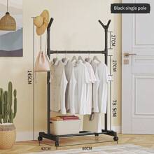 1pc Heavy Duty Portable Garment Rack With Dual Hanging Rods & Hat Hooks - Rolling Clothes Rack, Space-Saving Design For Bedroom, Living Room, Laundry Room - Sturdy Metal/Plastic Construction, Easy Mobility & Storage - Ideal For Home, Travel, Durable Independent Wardrobe Organizer
