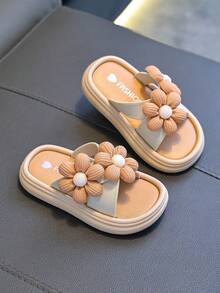 一双可爱儿童夏季大花拖鞋休闲舒适防滑软底居家拖鞋 - 杏色 - 查看 8