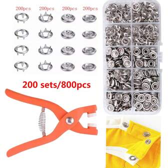 200pcs 5-Prong Snap Button Kit, Metal Snap Fastener Kit With Manual Pliers, Storage Box For DIY Crafts, Clothes, Hats, Bags