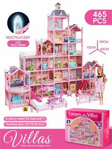 Maison de poupée château charmante de princesse - Résine ABS multicolore avec des lumières scintillantes, style villa sur plusieurs étages avec toit et escaliers décorés, cadeau d'anniversaire ou de Noël idéal