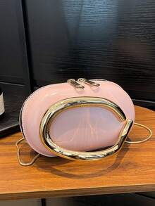 1pc Fashionable Pink Metal Buckle Decor Clutch Bag, Party Purse, Retro European & American Style Evening Bag With Metal Chain, Suitable For Street Outing - Pink - View 5
