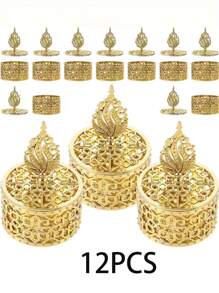 12pcs Mini Metal Candy Gift Boxes With Golden Lid, Intricate Filigree Design, For Wedding Favors, Party Perfect For Weddings, Parties, & Evening Receptions