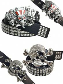 Soul Collision Rivet Belt, American Wide Multi-Hole Stylish Buckle Belt, Goth Dark Style Waistband Suitable For Halloween Costume, Versatile Daily Wear