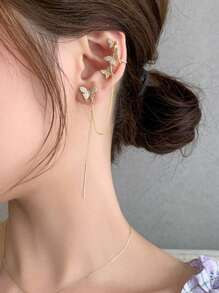 Butterfly Tassel Clip-On Earrings, Asymmetric Butterfly Ear Cuff Earring Set, Suitable For Young Women Pursuing Personalized Fashion And Unique Accessories, Suitable For People Without Pierced Ears, Casual Wear, Music Festivals, Art Exhibitions
