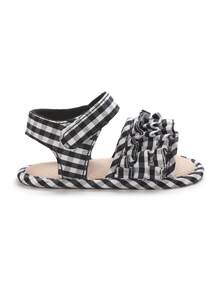 Infant Girls Cute Floral Pattern Summer Sandals, Soft Bottom Lightweight Prewalker Shoes - Black - View 6