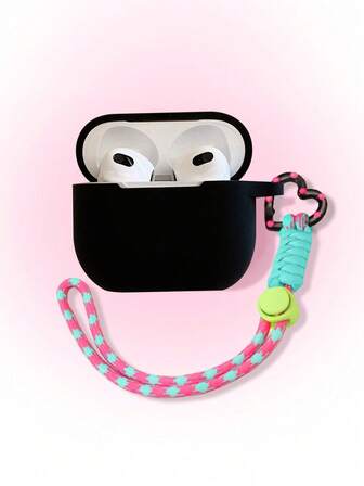 1 pieza Estuche de auriculares a prueba de golpes compatible con Apple 1/2/3, Pro 2da generación, con acabado mate suave y cubierta protectora completa, de silicona color rosa rojo, con cierre con forma de corazón y correa desmontable para la muñeca