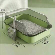 Conjunto de Três Peças, Caixa de Areia de Plástico de Alta Qualidade Semi-Fechada, Fácil de Entrar e Sair para os Gatos, Com Pá de Areia, Design de Borda Alta Quadrada, Protetor Antirrespingo Fácil de Limpar, É o Melhor Presente para Gatos, Sem Areia, Sem Tampa, Não Totalmente Fechada