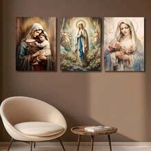 3pcs Religion Canvas Poster Of Th Virgin Mary Mural, Optional Frame, Church Prayer, Living Room, Dining Room, Bedroom, Office Decoration Hanging Painting ,Wall Art With Frame - Multicolor - View 2
