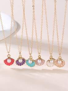 1pc/2pcs/4pcs Girl Shell Faux Pearl Necklace Set - Multicolor - View 11