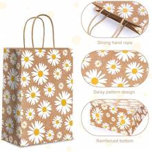 12PCS Kraft Paper Bags Daisy Flower Paper Gift Bags Brown Shopping Bags With Carrying Handle Wedding Party Favors Packaging - Brown - View 7